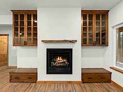 Lower level gas fireplace produces 50,000 BTU's Lower level gas fireplace produces 50,000 BTU's